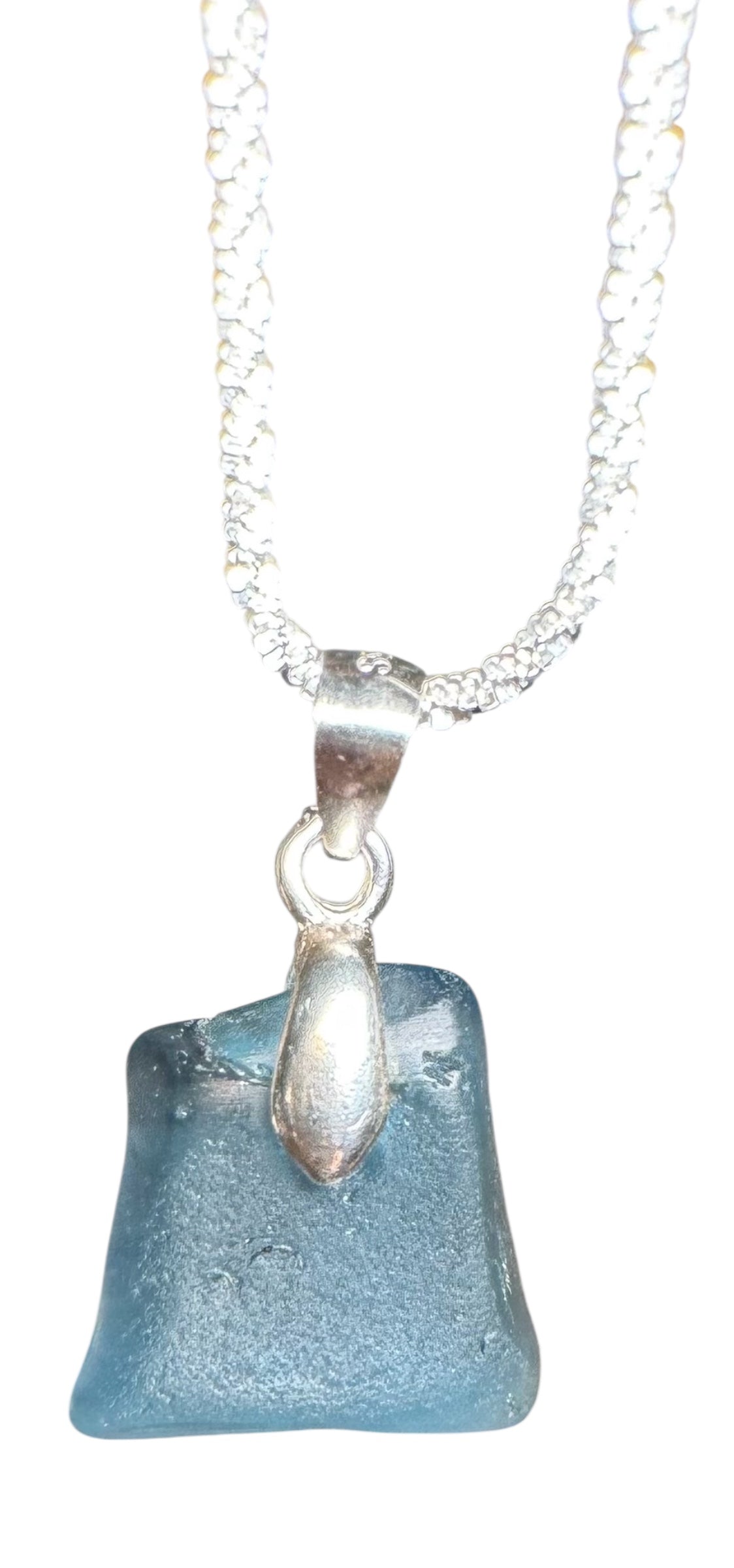 18” Steel Blue Sea Glass .925 SS