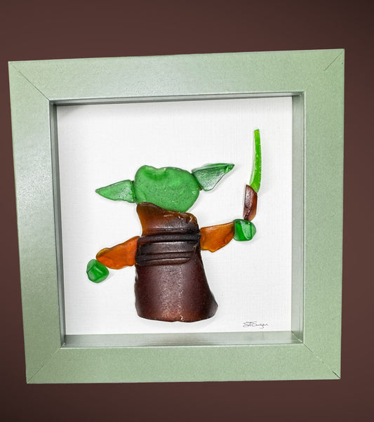 Sea Glass Baby Yoda with Lightsaber