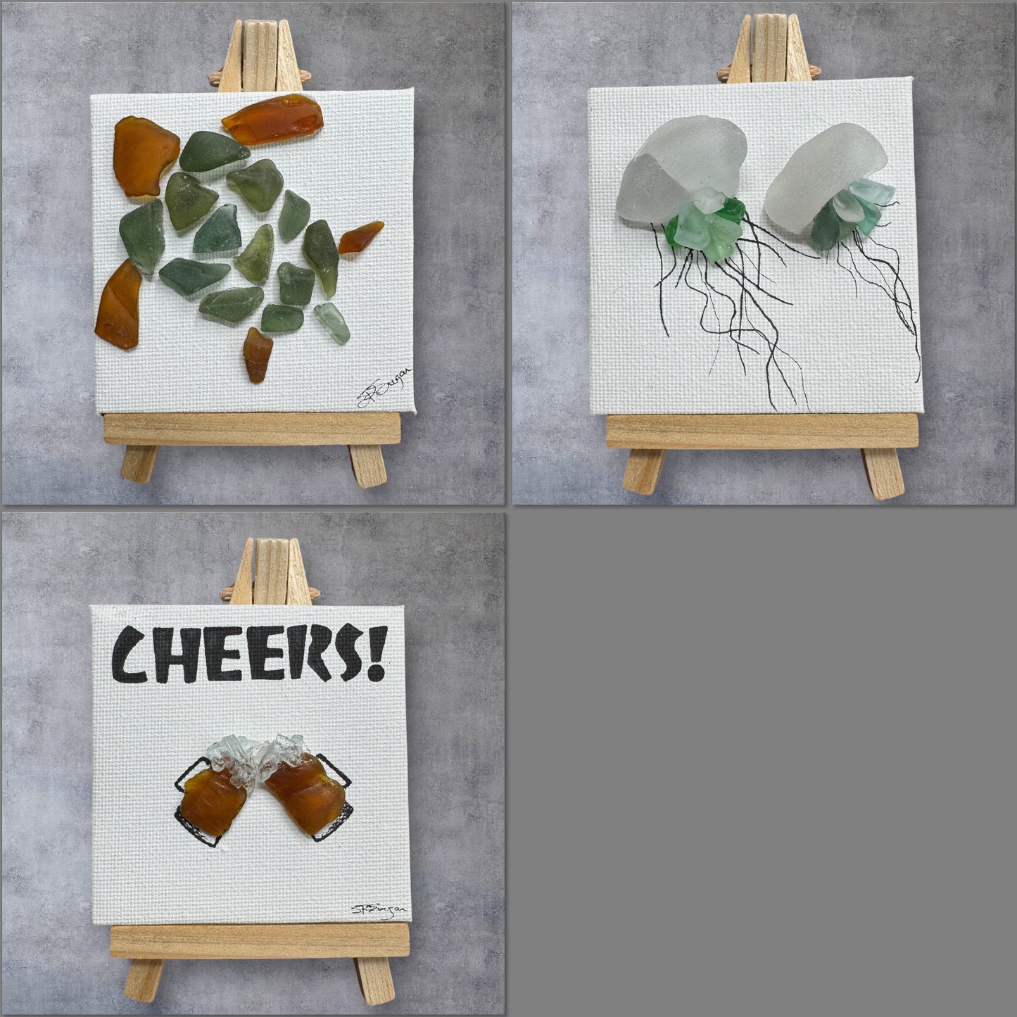 Unique Sea Glass Creations on Mini 3x3 Canvases!