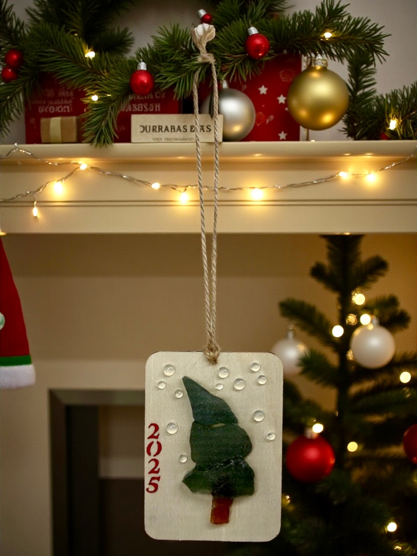 (6) Vintage Sea Glass Christmas Tree Ornament - Wall Hanging Decoration 2.5x3.5