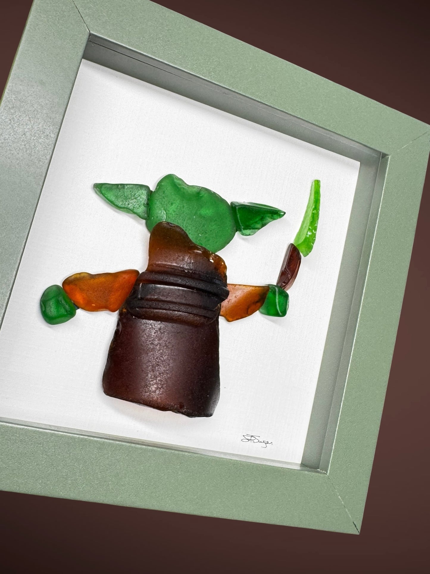 Sea Glass Baby Yoda with Lightsaber 5x5
