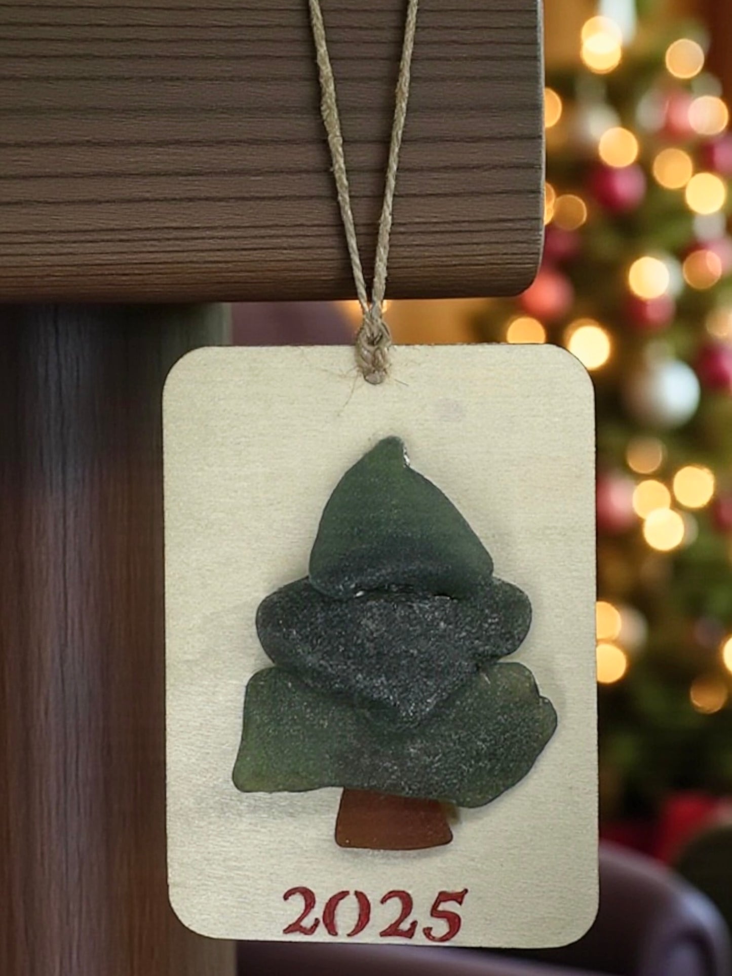 (6) Vintage Sea Glass Christmas Tree Ornament - Wall Hanging Decoration 2.5x3.5