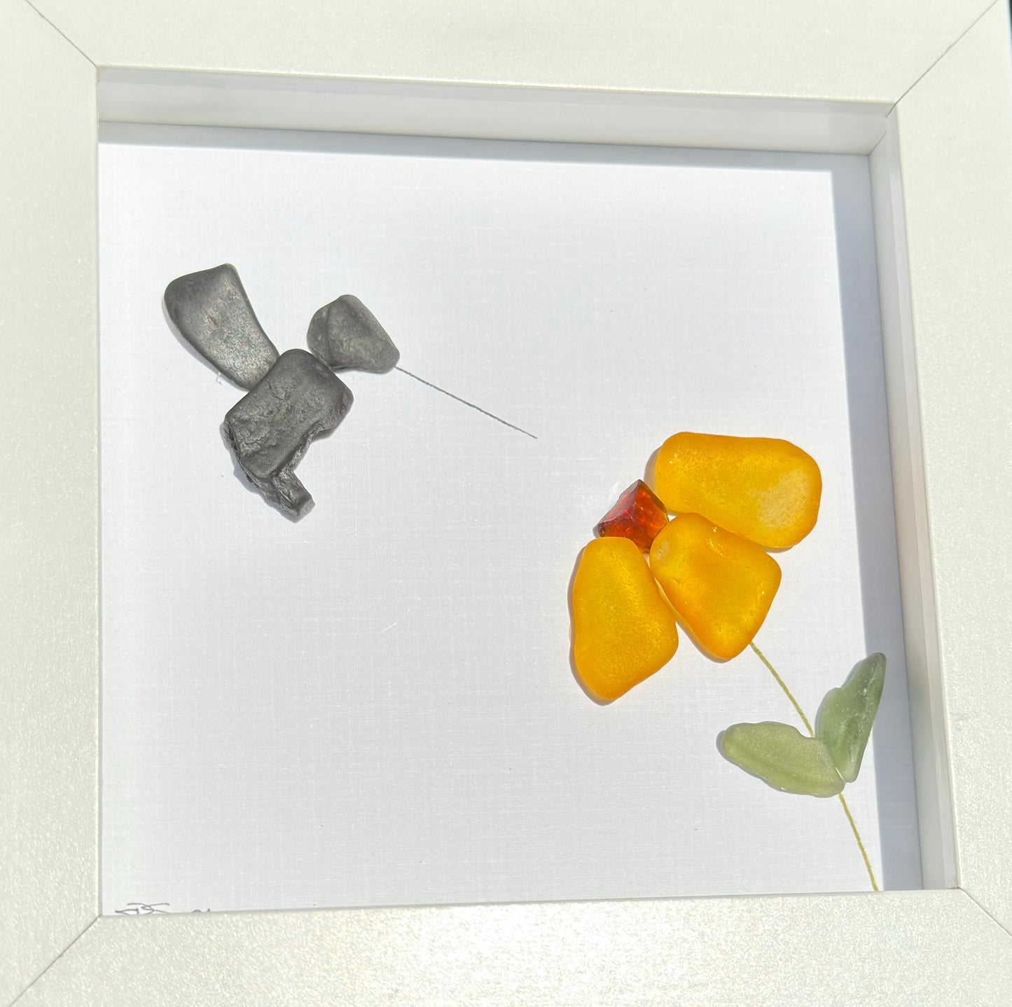 Marigold Flower & Stone Hummingbird