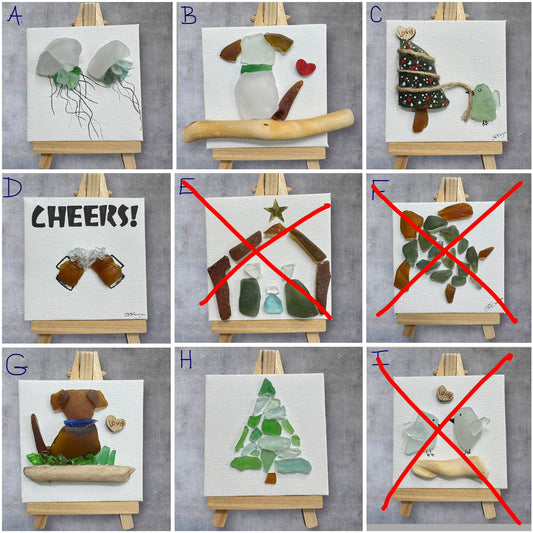 Unique Sea Glass Creations on Mini 3x3 Canvases!