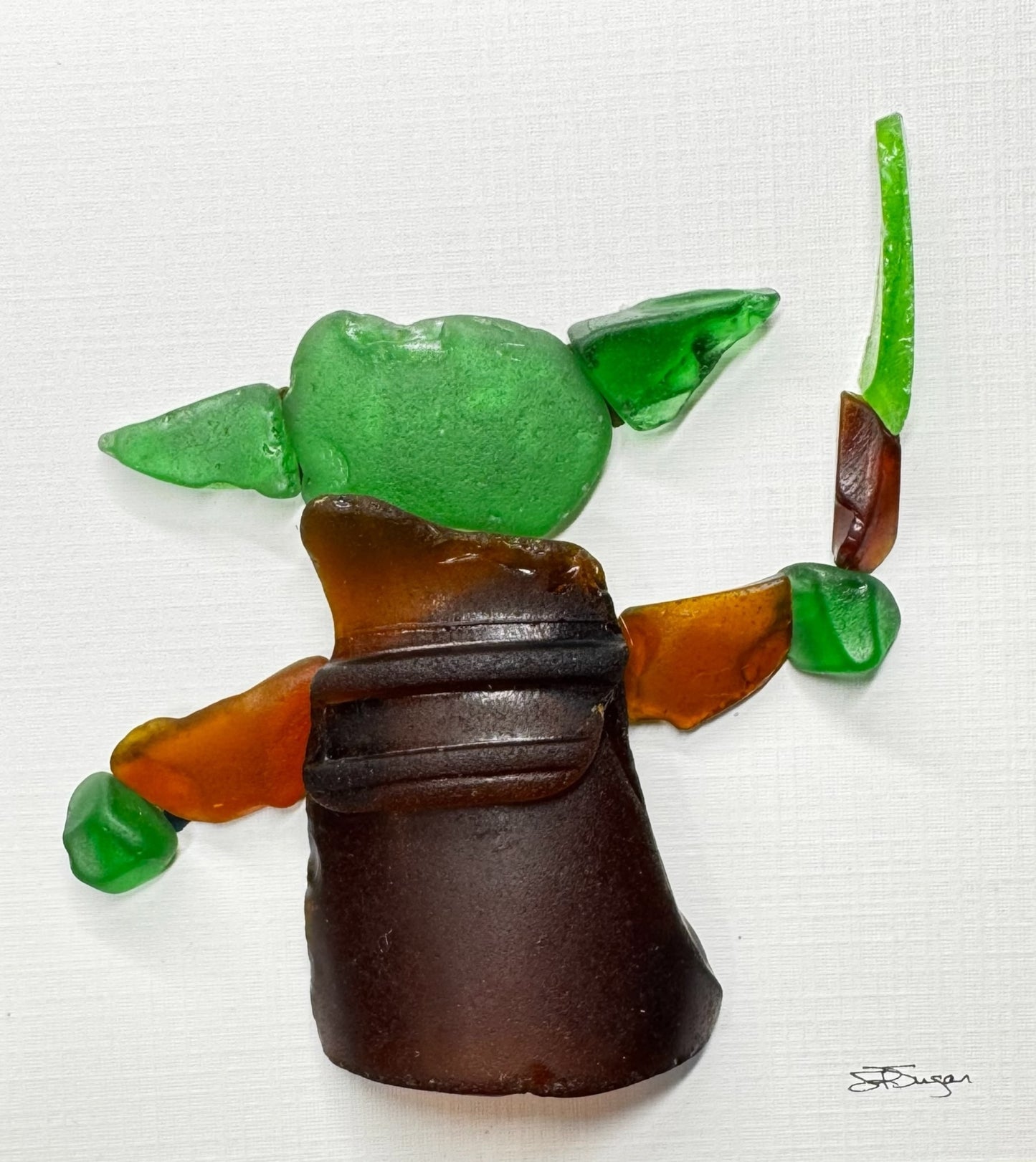 Sea Glass Baby Yoda with Lightsaber 5x5