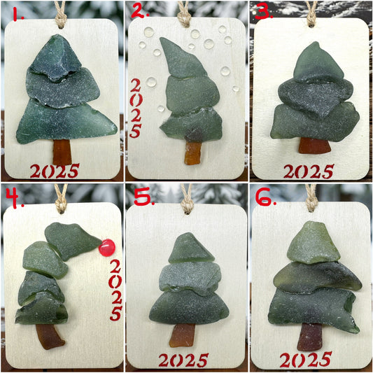 (6) Vintage Sea Glass Christmas Tree Ornament - Wall Hanging Decoration 2.5x3.5