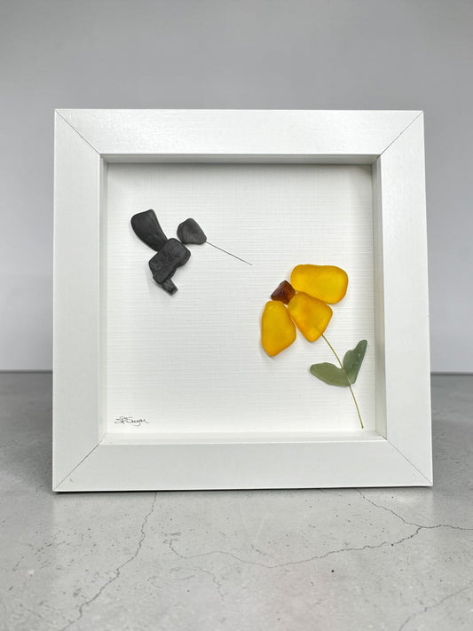 Marigold Flower & Stone Hummingbird