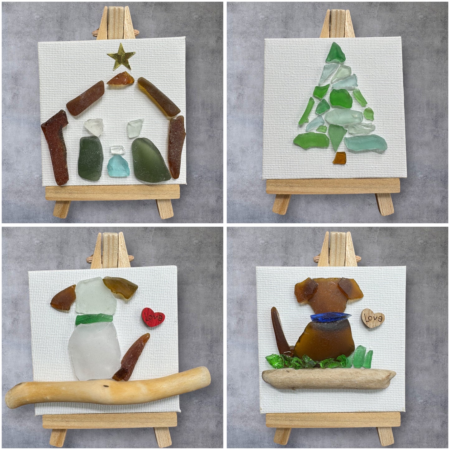Unique Sea Glass Creations on Mini 3x3 Canvases!