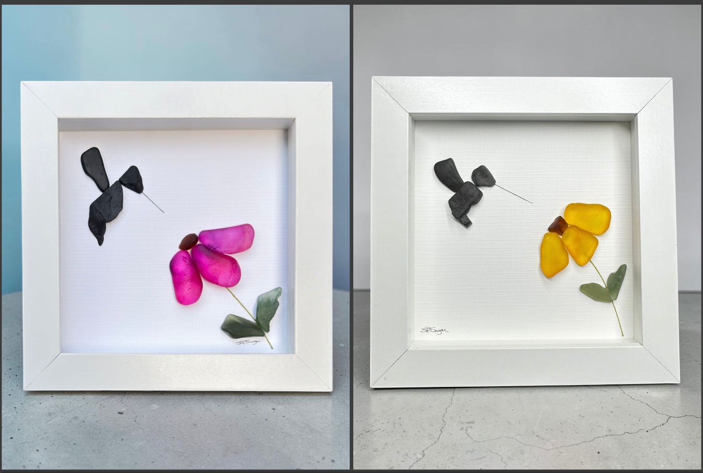 Marigold Flower & Stone Hummingbird