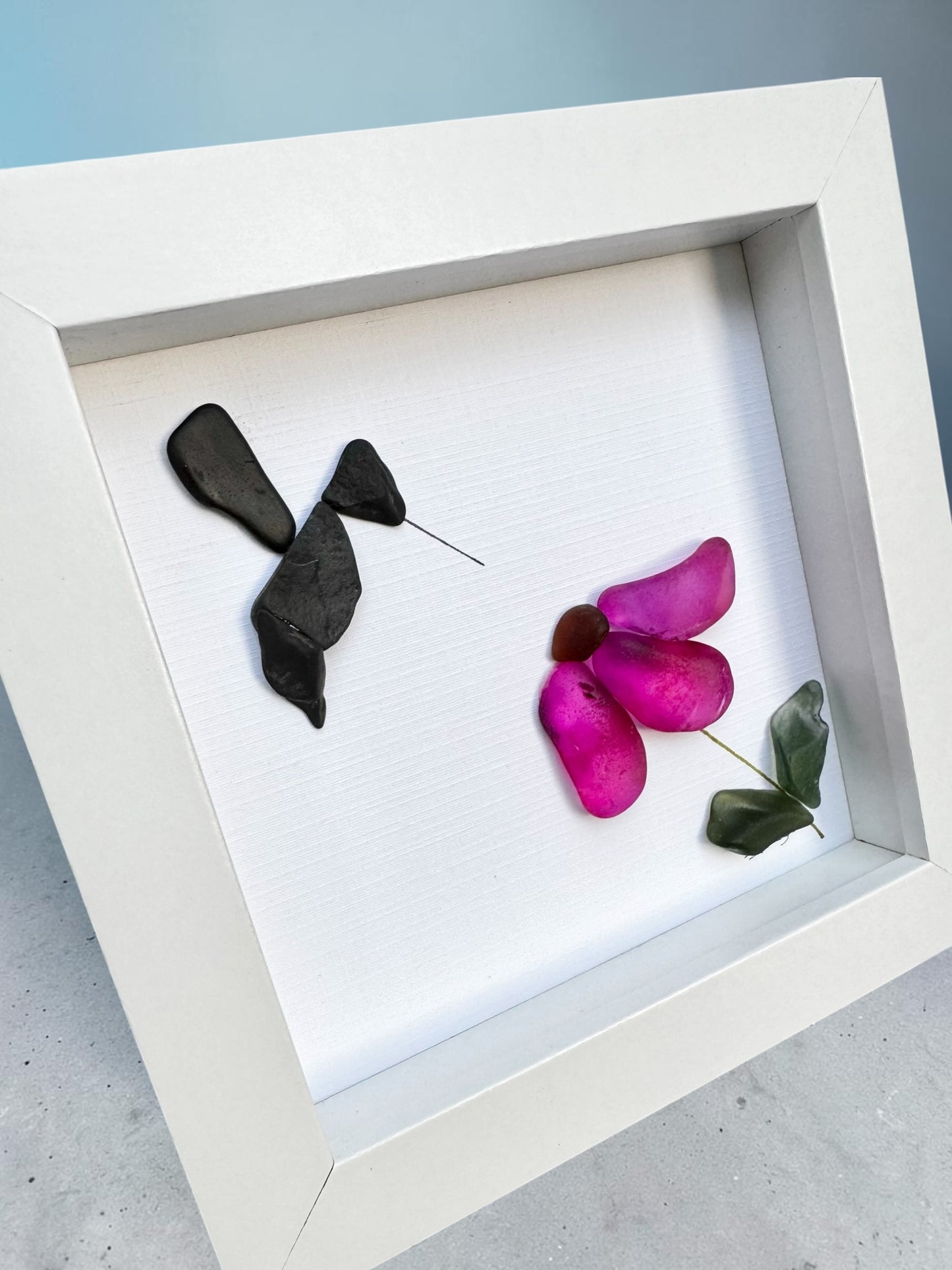 Pink Flower & Stone Hummingbird Art