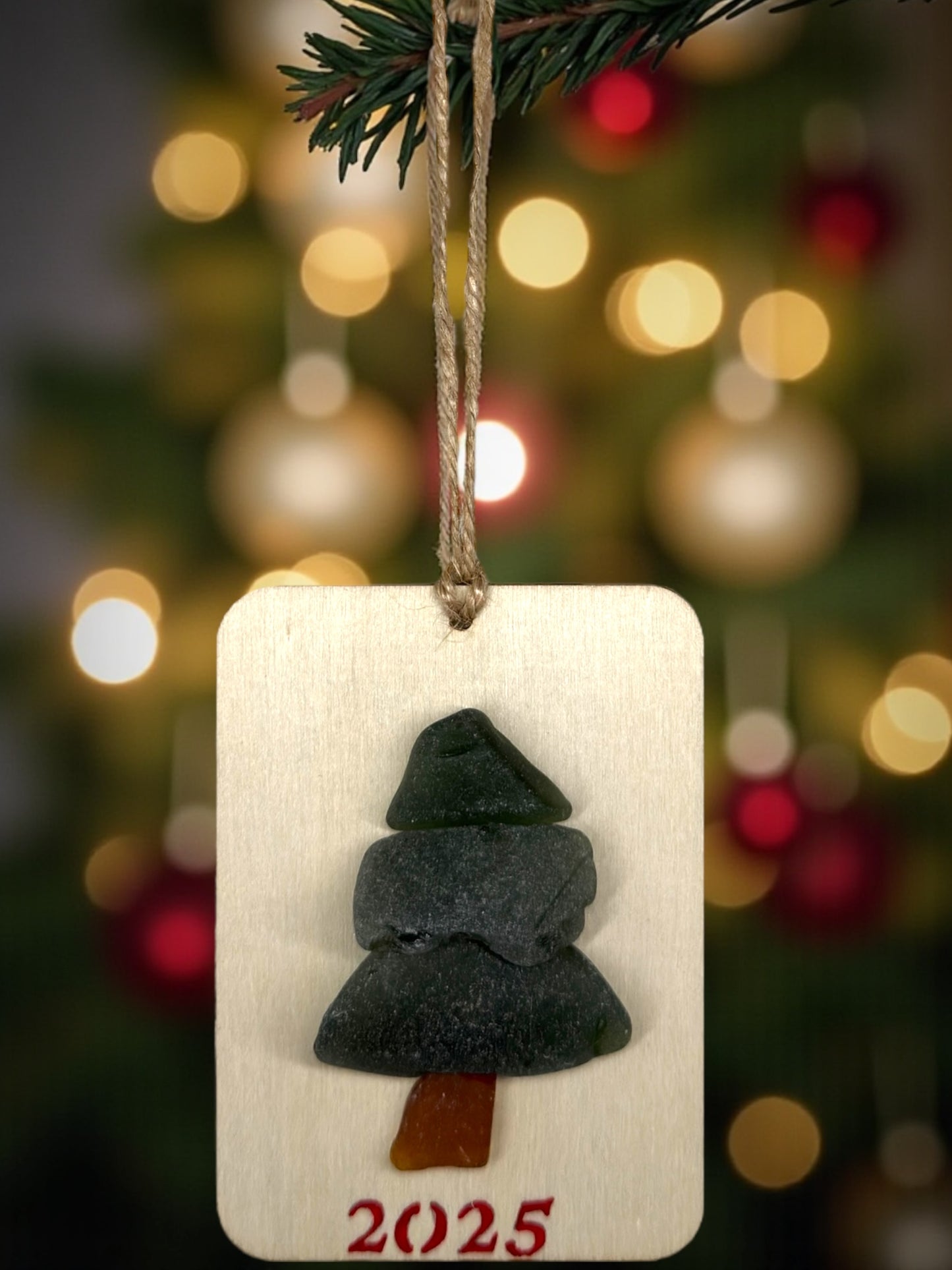 (6) Vintage Sea Glass Christmas Tree Ornament - Wall Hanging Decoration 2.5x3.5