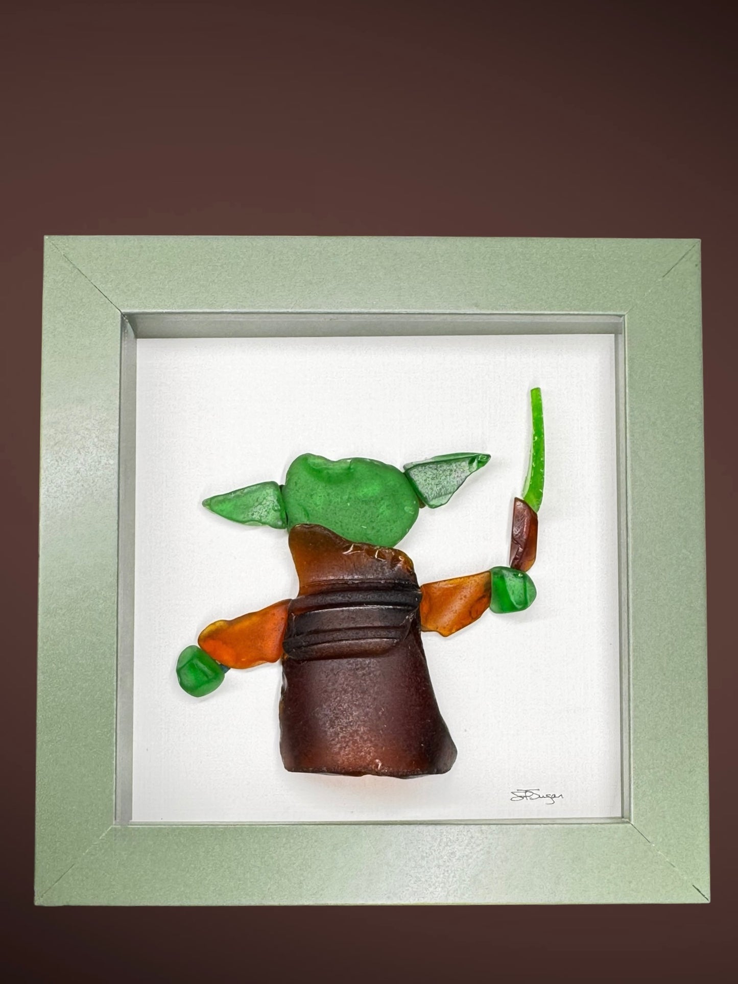 Sea Glass Baby Yoda with Lightsaber 5x5
