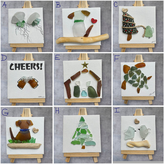Unique Sea Glass Creations on Mini 3x3 Canvases!