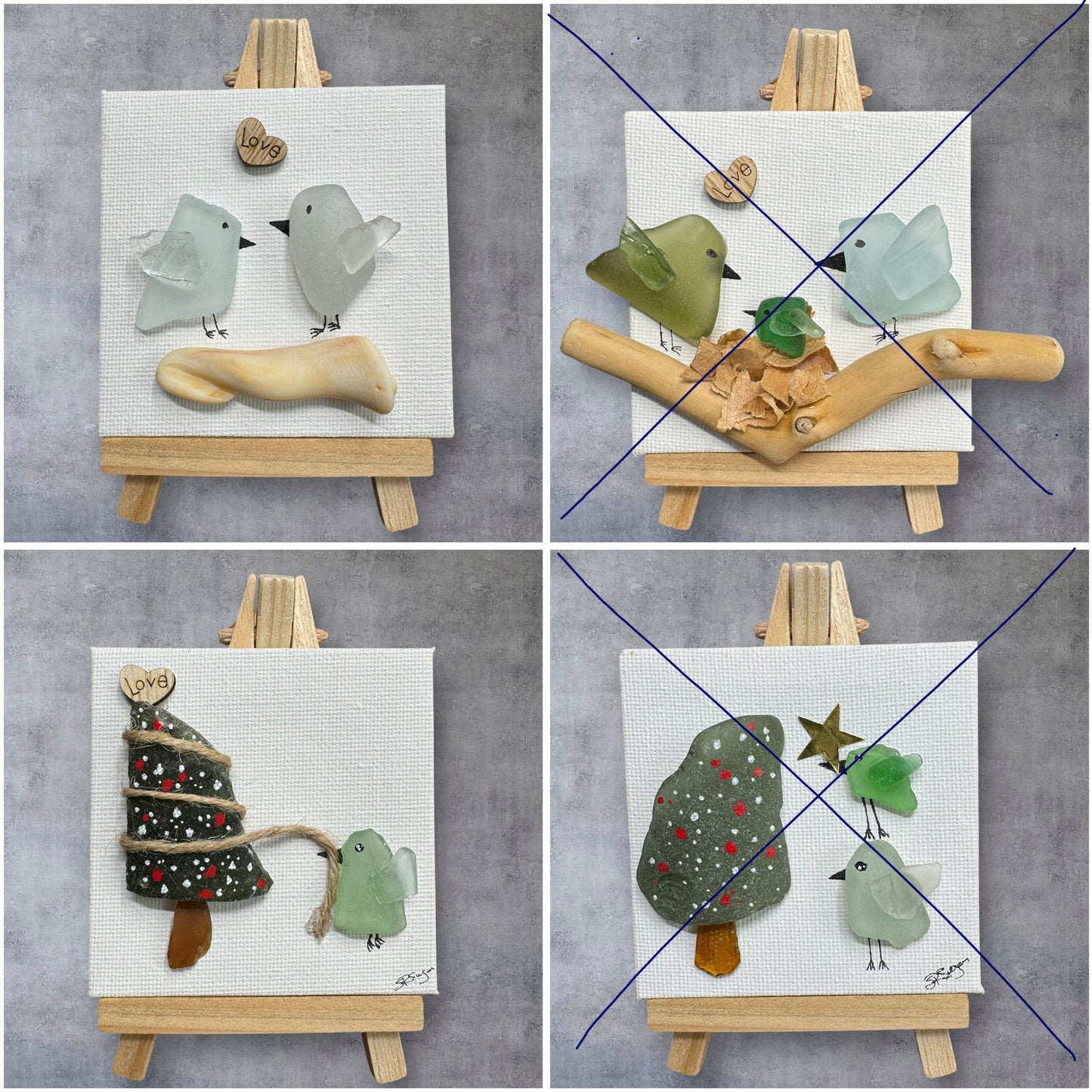 Unique Sea Glass Creations on Mini 3x3 Canvases!