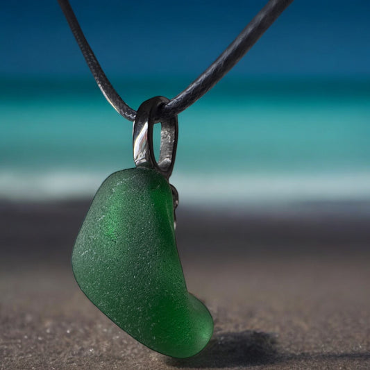 Emerald Teardrop Sea Glass Necklace