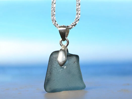 18” Steel Blue Sea Glass .925 SS